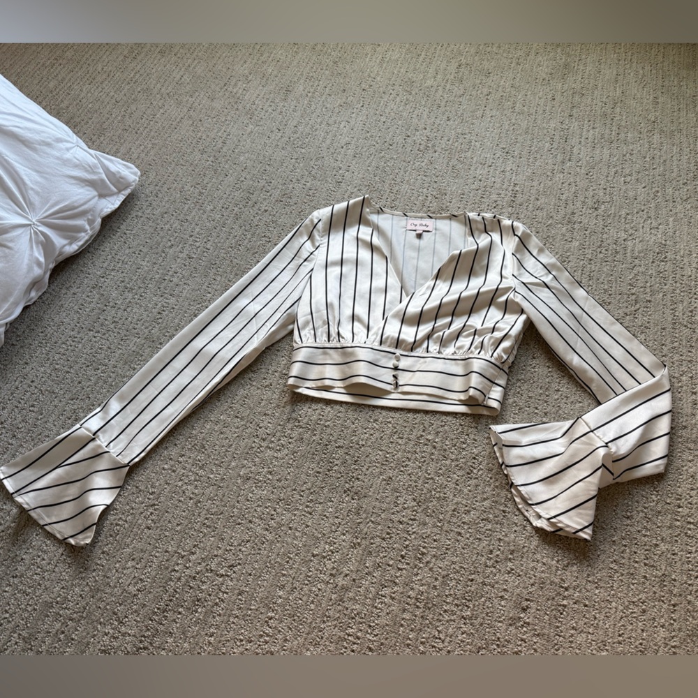 Black and Cream Striped Crop Top